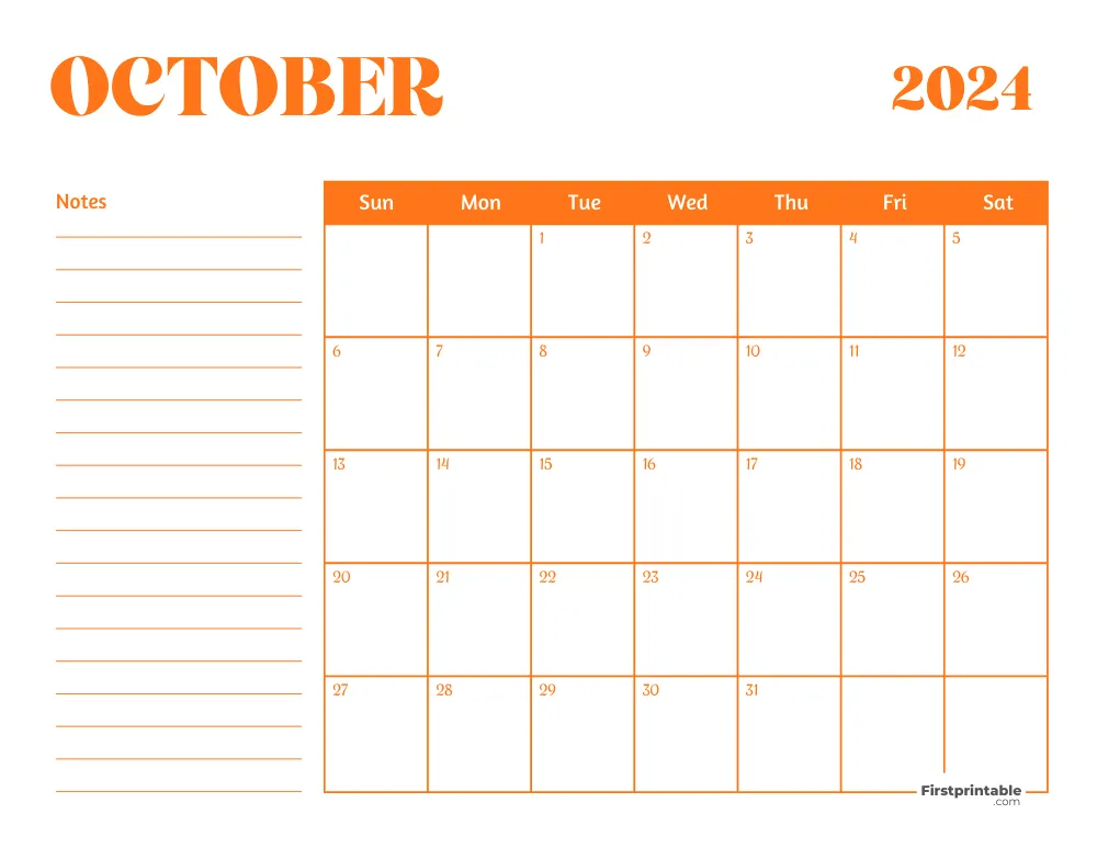 Printable October Calendar 2024 Template 29