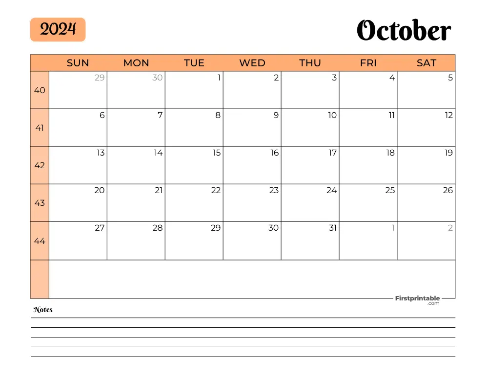 Printable October Calendar 2024 Template 34