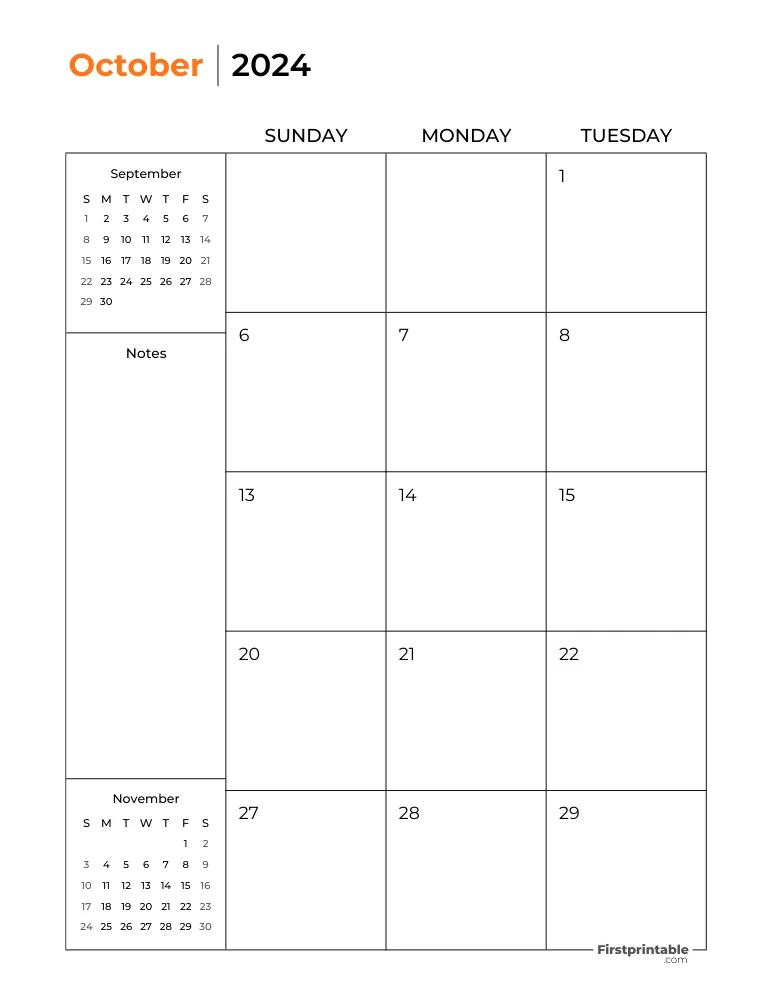 Printable October Calendar 2024 Two Page Template 21