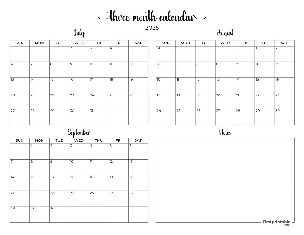 Printable Quarterly Calendar 2025 Q3 - Template 08