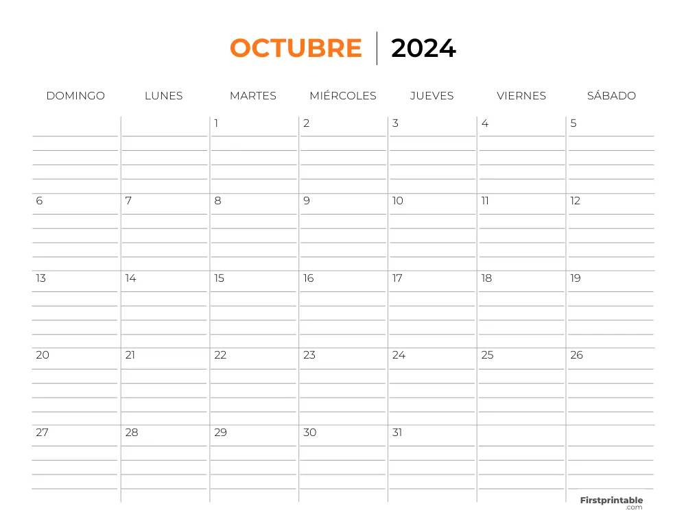 Spanish October Calendar 2024 Template 49