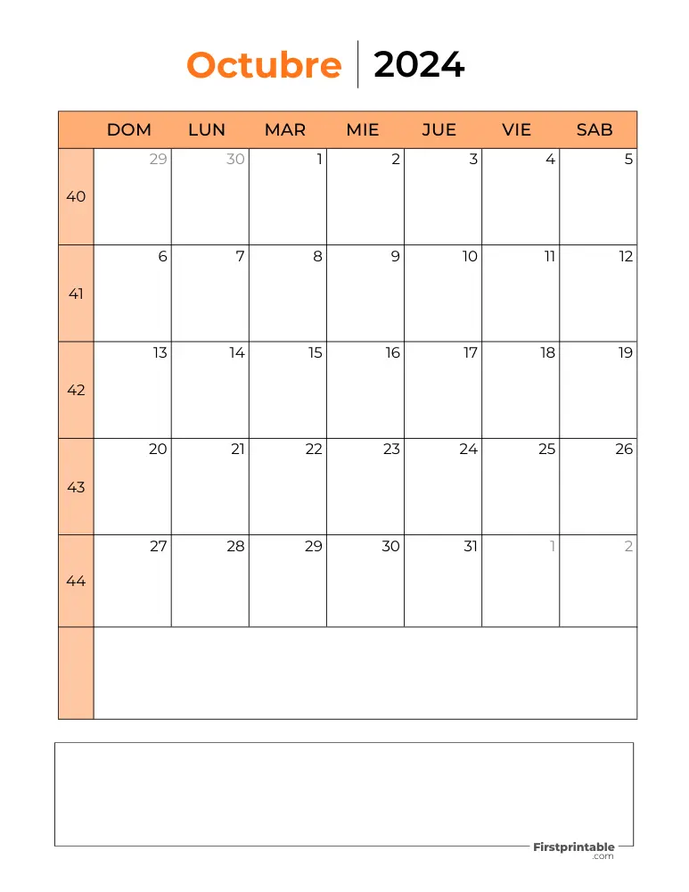 Spanish Printable October Calendar 2024 Template 26