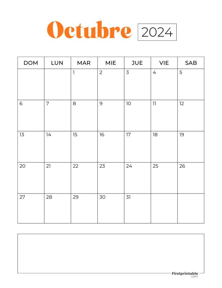 Spanish Printable October Calendar 2024 Template 27