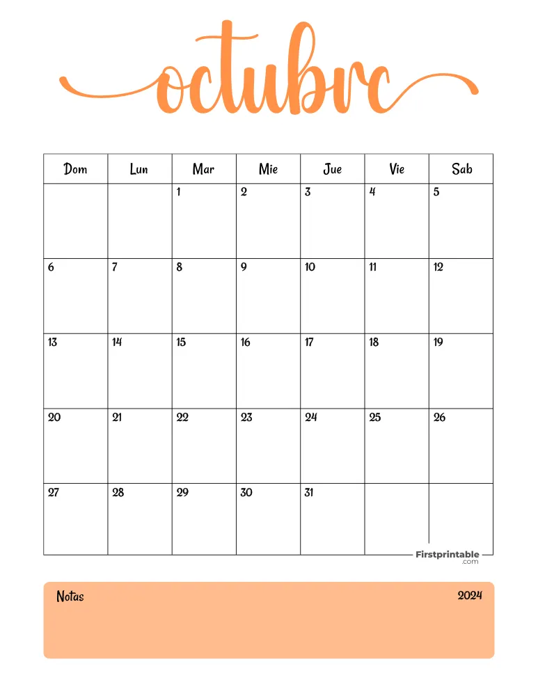 Spanish Printable October Calendar 2024 Template 44