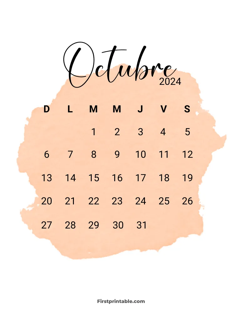 Spanish Printable October Calendar 2024 Template 50