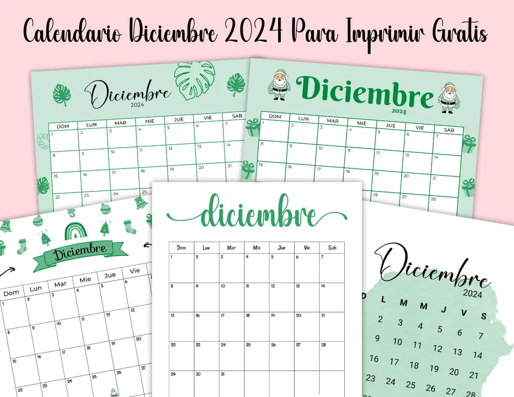 Calendario Diciembre 2024 Para Imprimir Gratis en Español