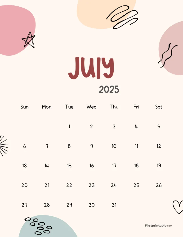 Cute Abstract July 2025 Calendar