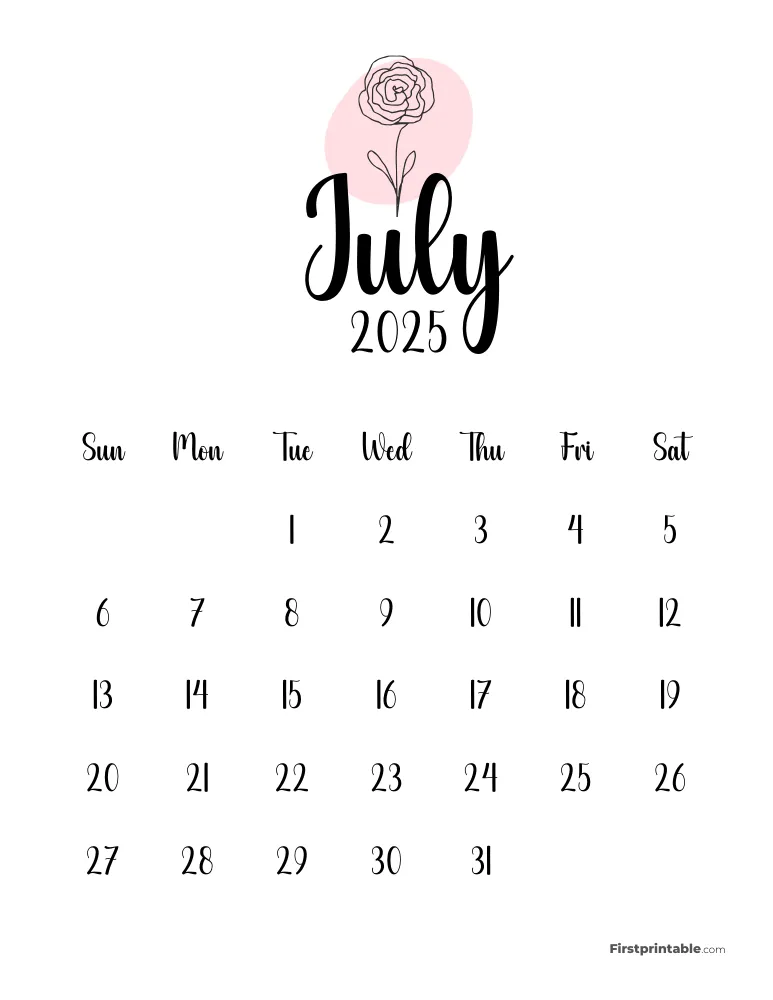 Cute Botanical July 2025 Calendar