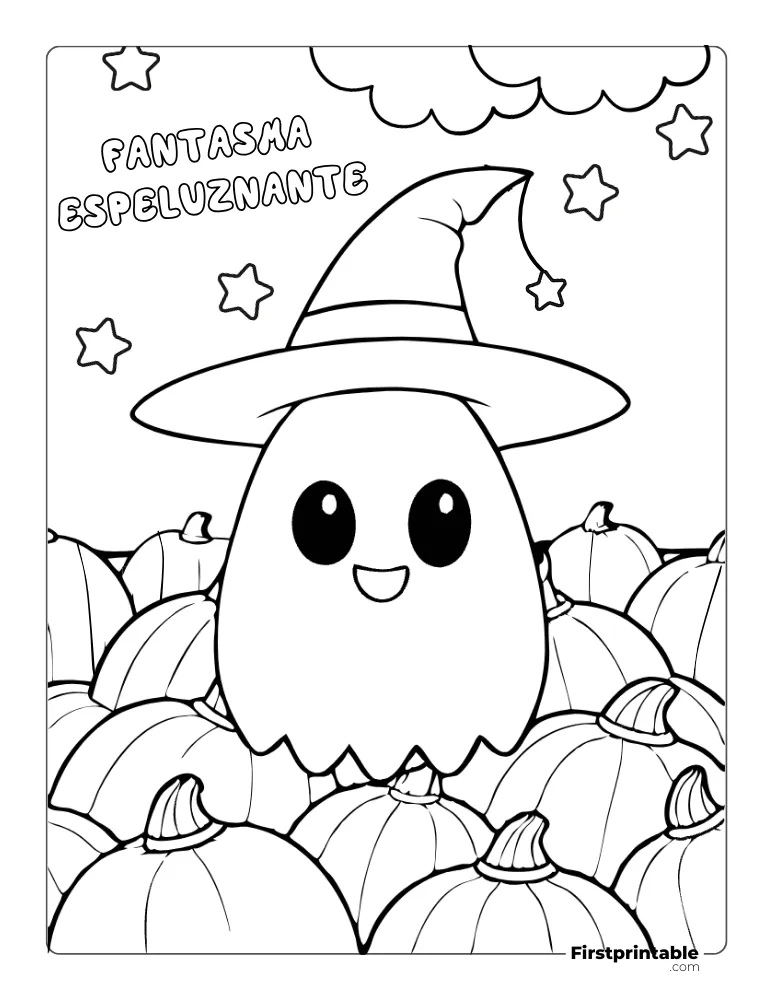 Dibujos Para Colorear De Halloween Divertido Sombrero De Bruja Fantasma