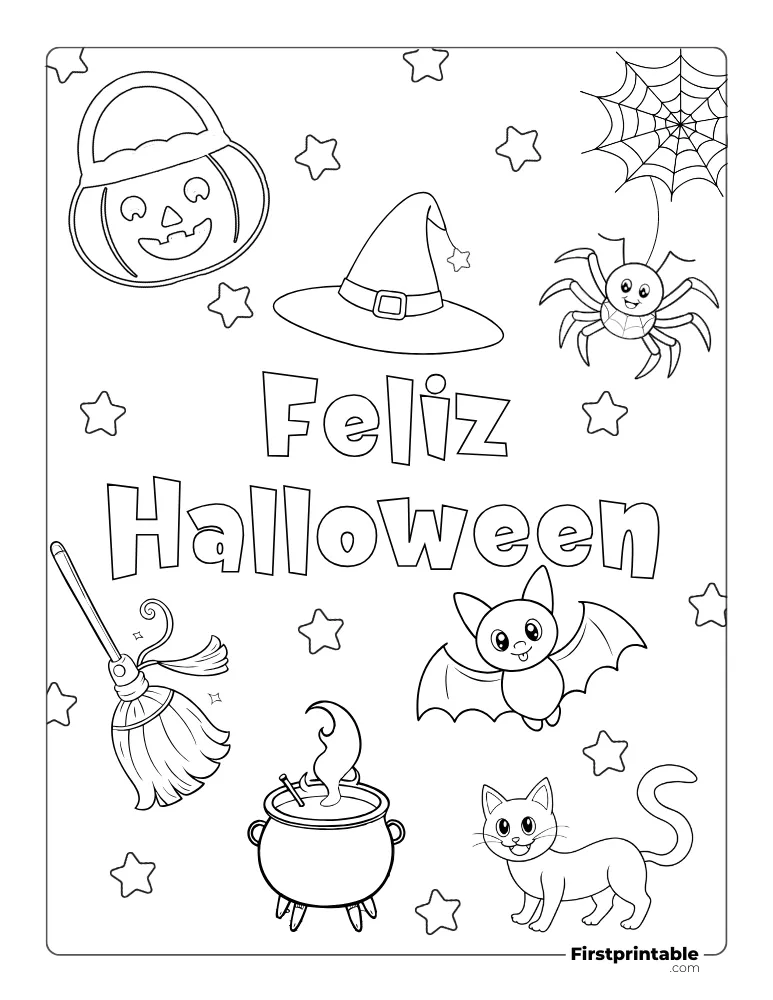 Dibujos Para Colorear De Halloween Gato Murciélago Araña