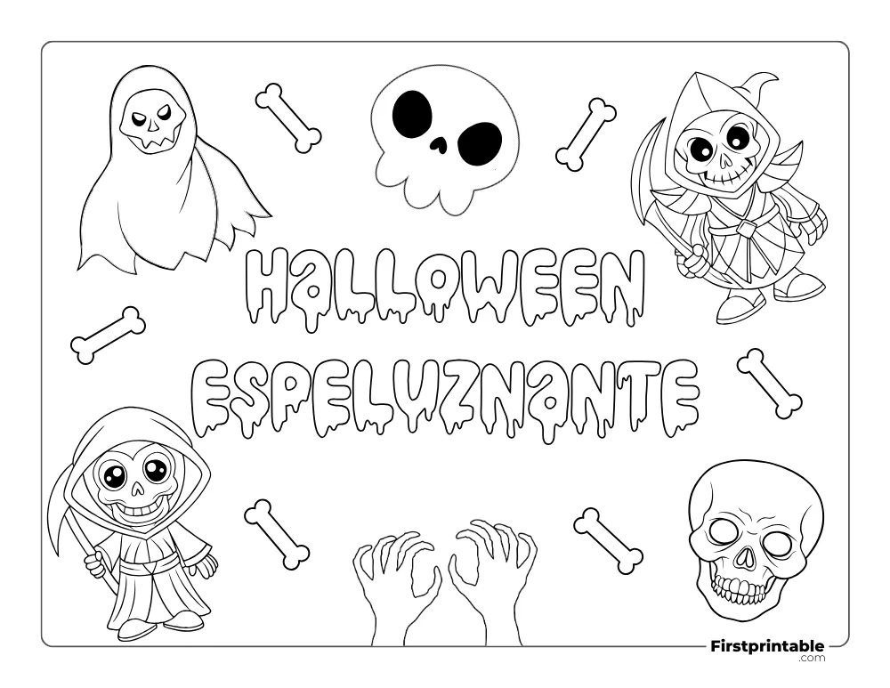 Dibujos para colorear de Halloween Calavera espeluznante Parca