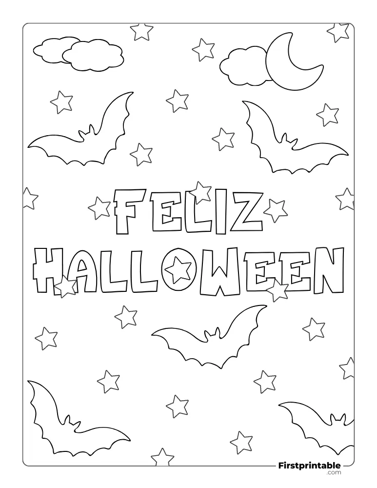 Dibujos para colorear de Halloween Noche embrujada por murciélagos