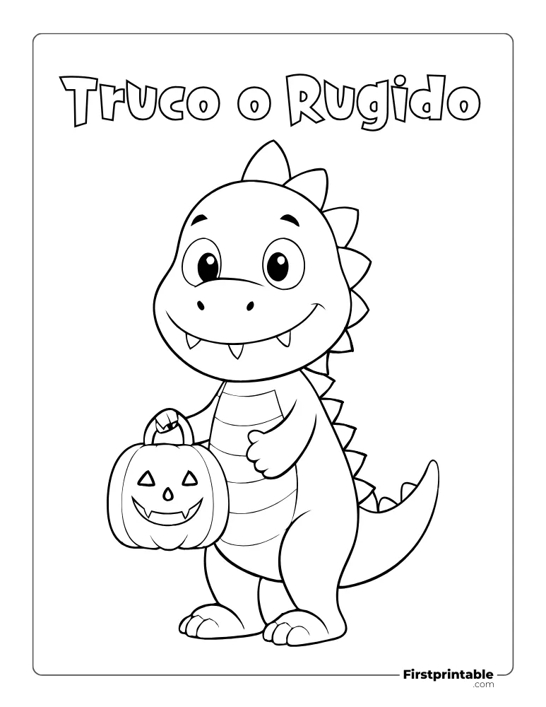 Dibujos para colorear de Halloween Truco o trato de dinosaurio