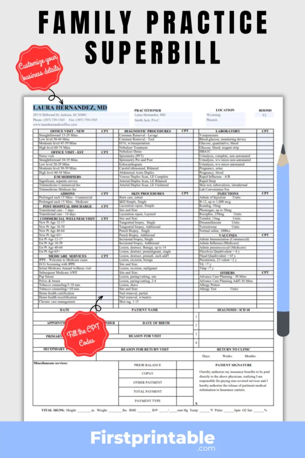 Printable Family Practice Medicine Superbill Template - Image 3