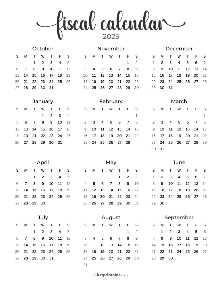 Fiscal Calendar Year 2025 Printable Template 01