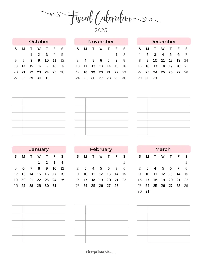 Fiscal Calendar Year 2025 Printable Template 03