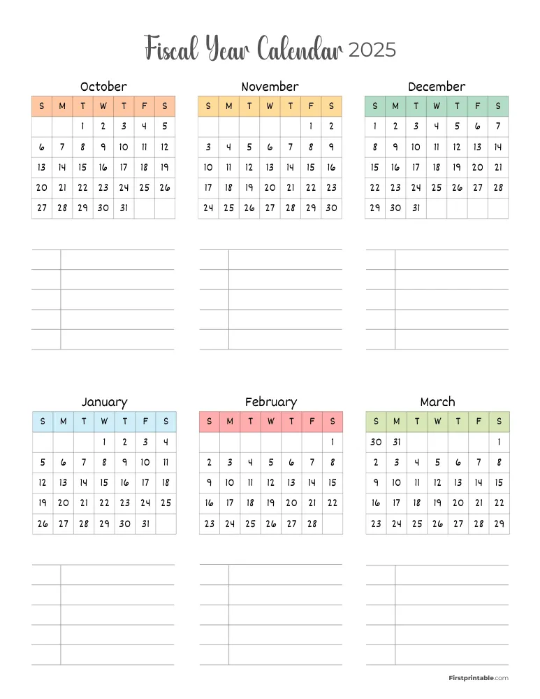 Fiscal Calendar Year 2025 Printable Template 04