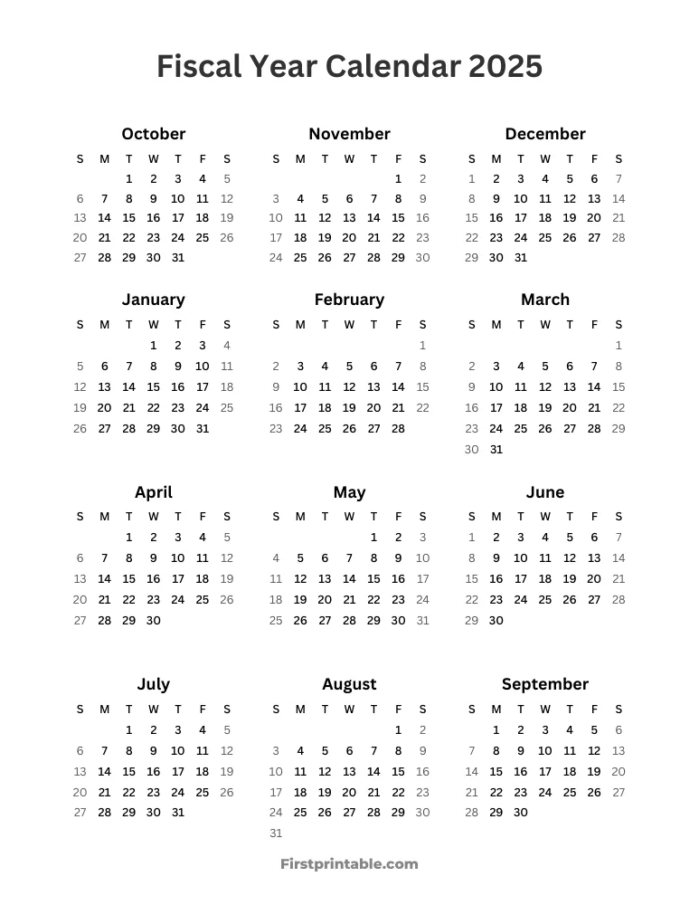 Fiscal Calendar Year 2025 Printable Template 05