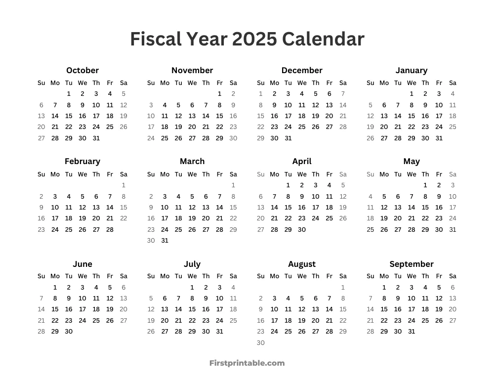 Fiscal Calendar Year 2025 Printable Template 10