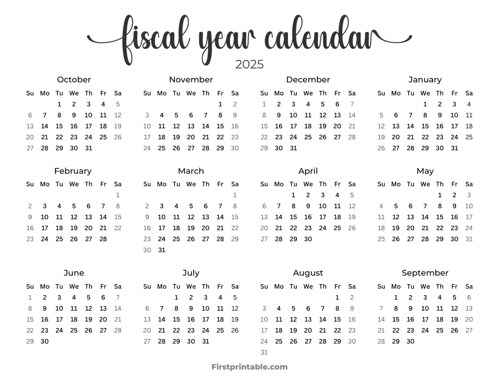 Fiscal Calendar Year 2025 Printable Template 11