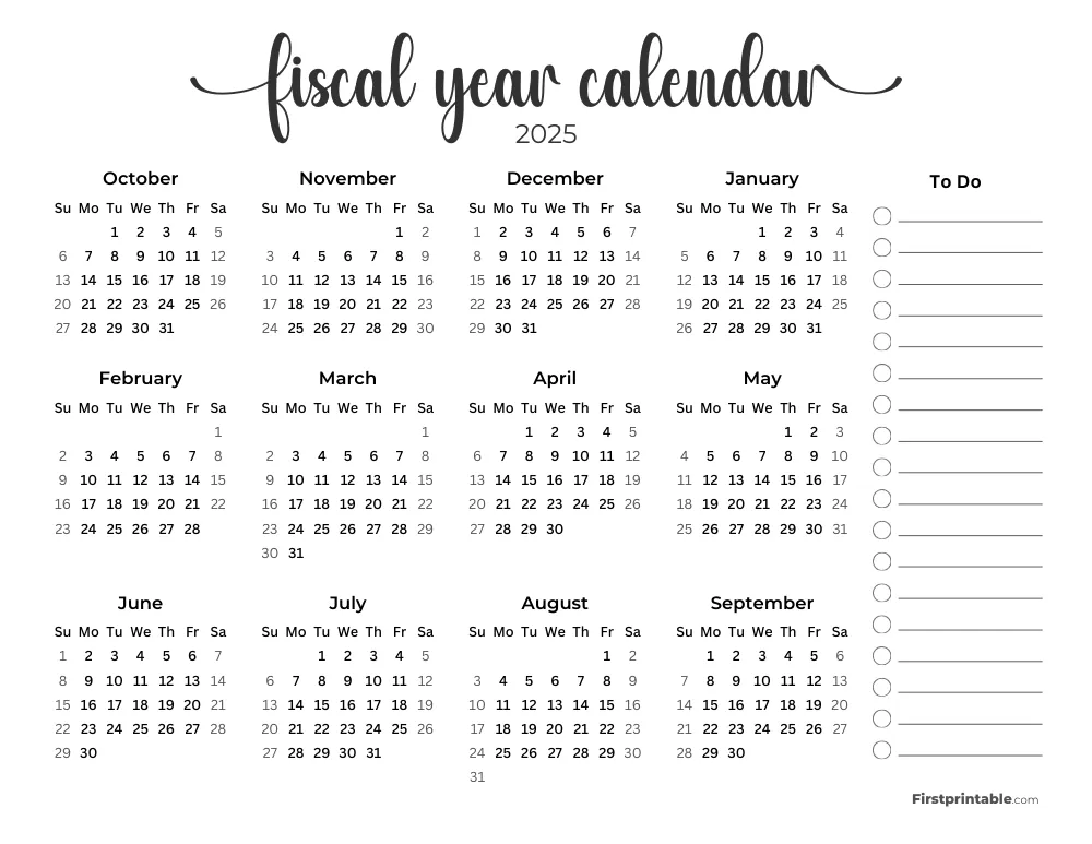 Fiscal Calendar Year 2025 Printable Template 13