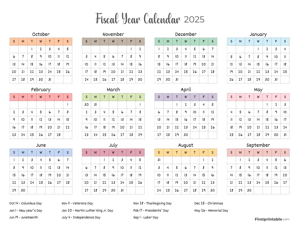 Fiscal Calendar Year 2025 Printable Template 15