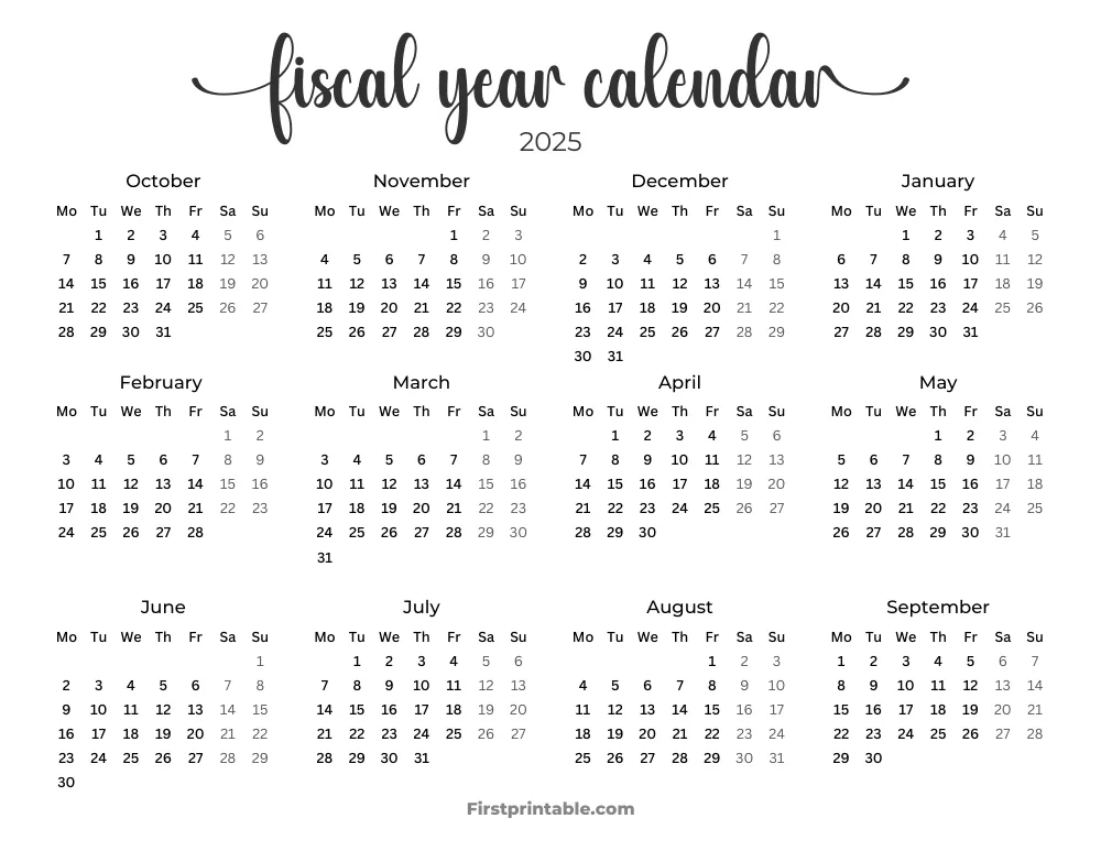 Fiscal Calendar Year 2025 | Printable PDF Templates