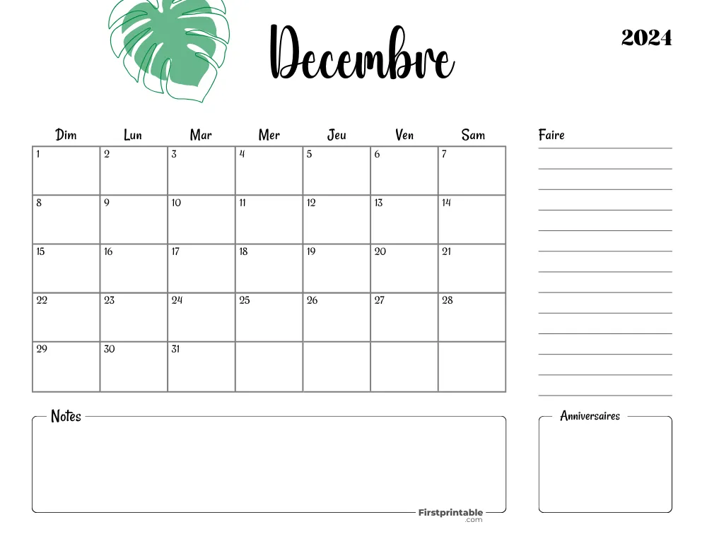 French Printable December Calendar 2024 Template 40