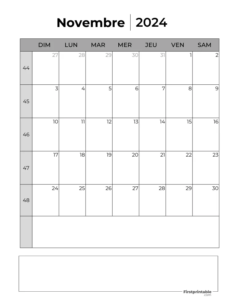 French Printable November Calendar 2024 Template 39