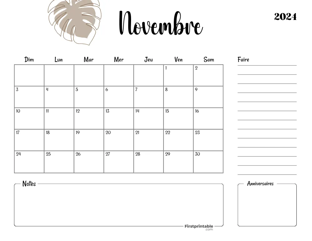 French Printable November Calendar 2024 Template 40