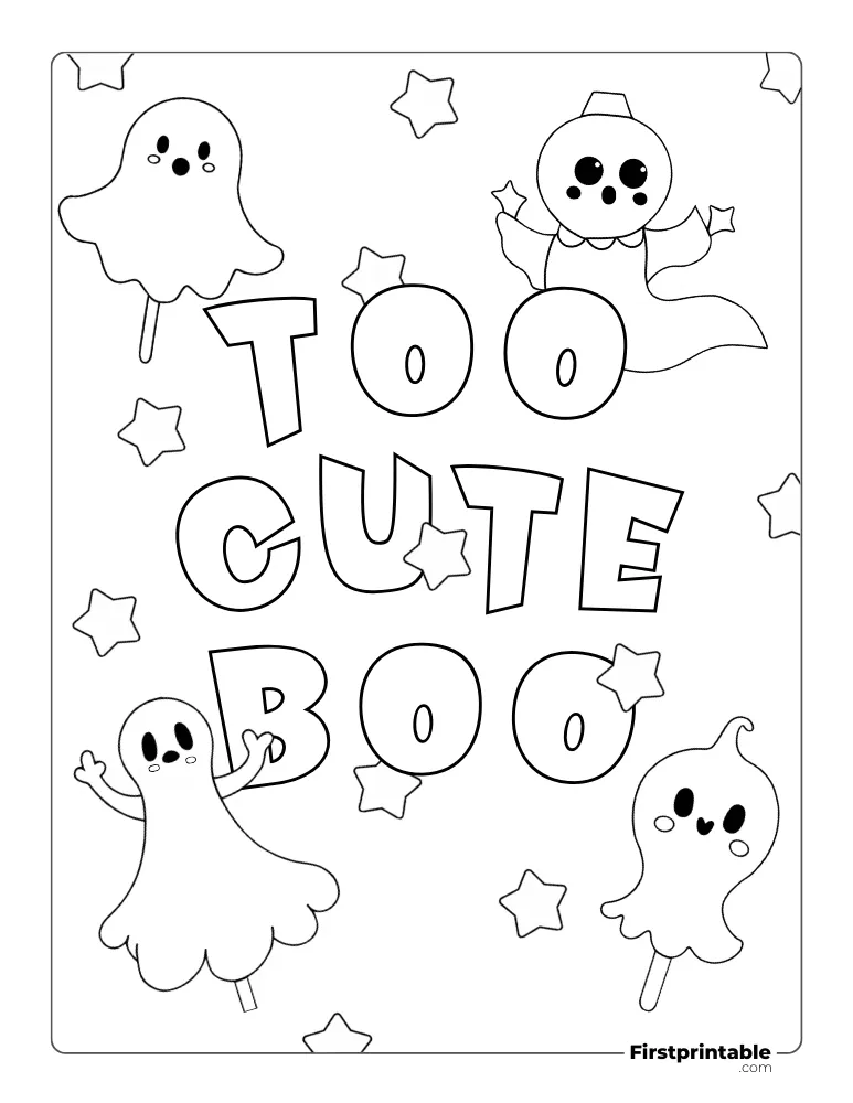 "Too Cute Boo" Ghost Coloring Page