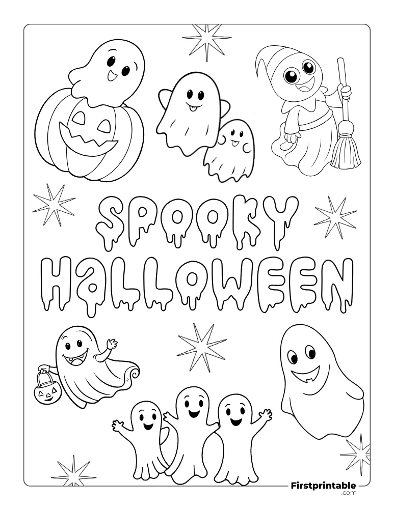 Cute ghost "Spooky Halloween" Coloring Page