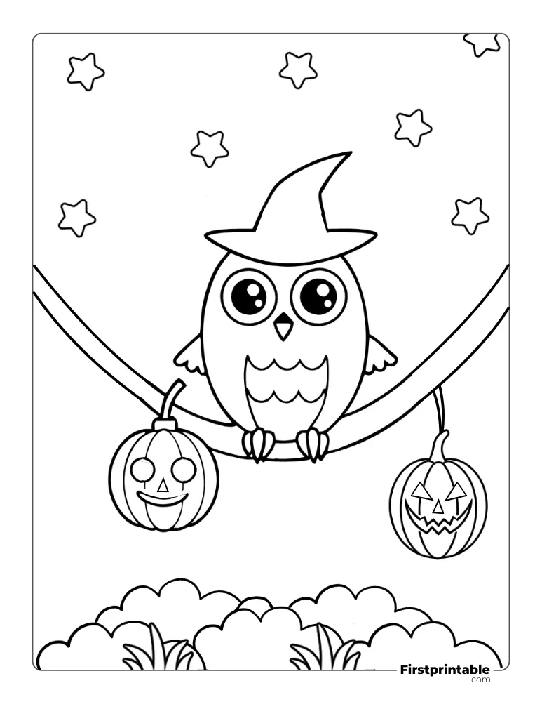 Owl in spooky Night Coloring Page