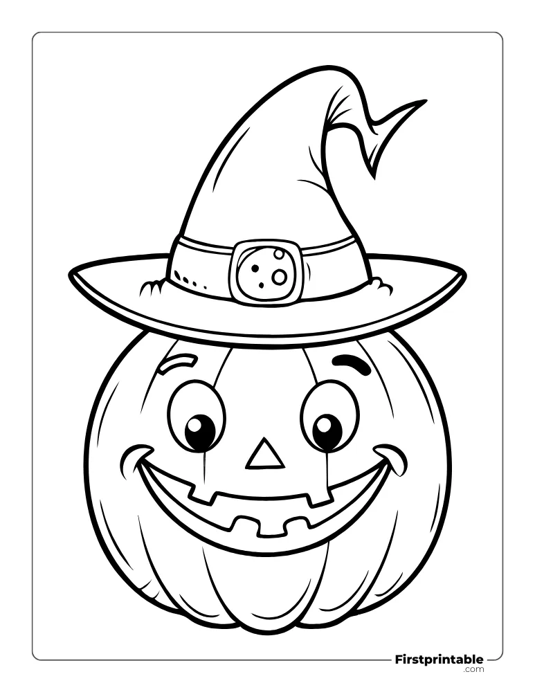 Pumpkin with a Witch Hat Coloring Sheet