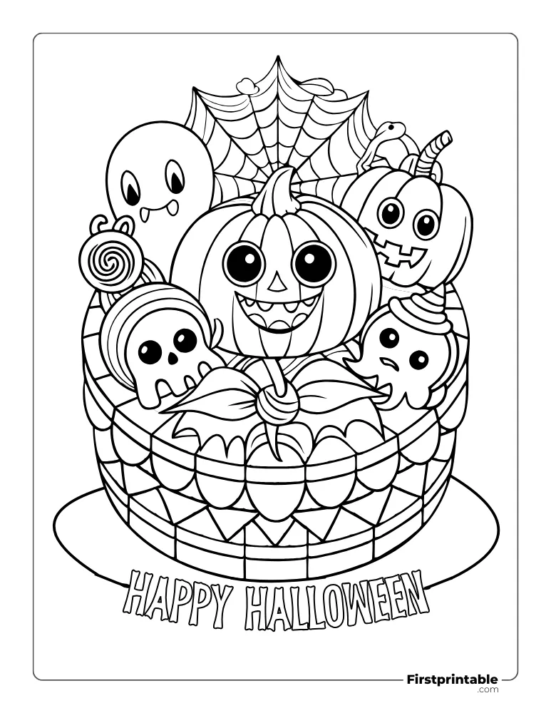 Halloween Cake Coloring Page for Adults