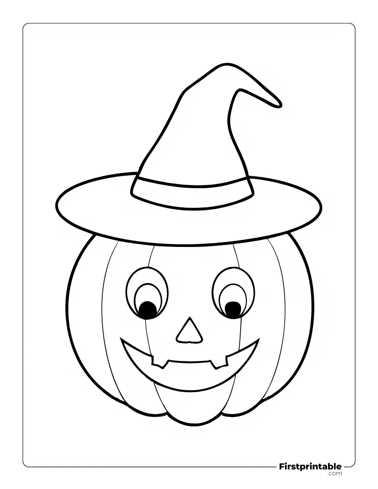 Cute Jack o' Lantern with Witch Hat to Color