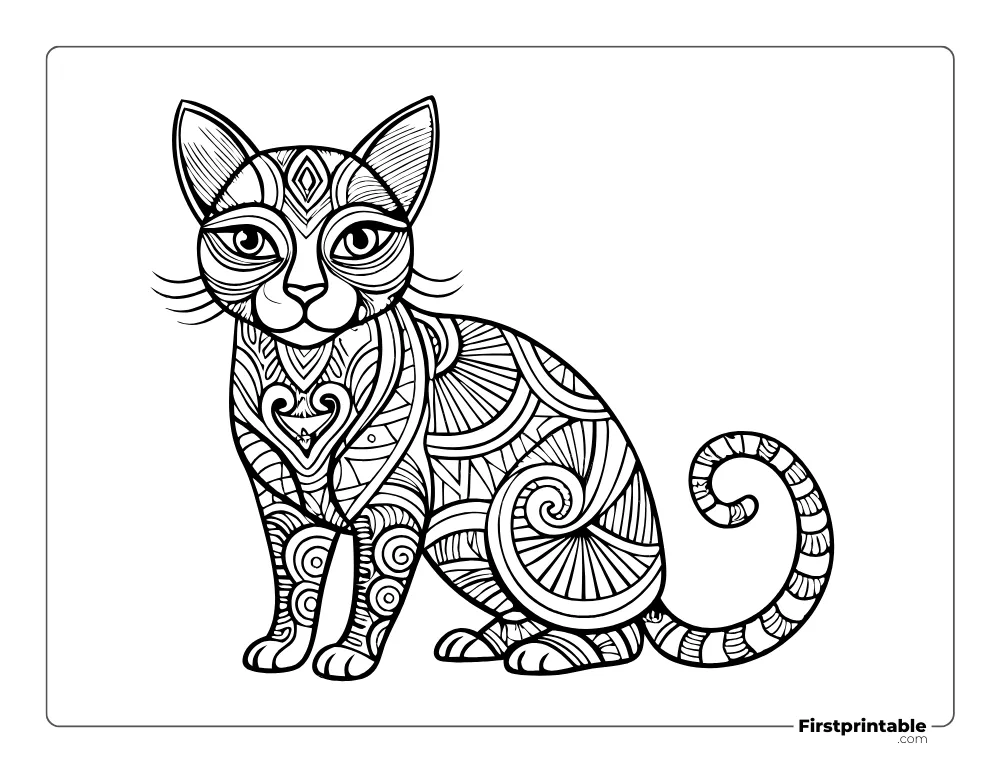 Cat Coloring Page for Adults