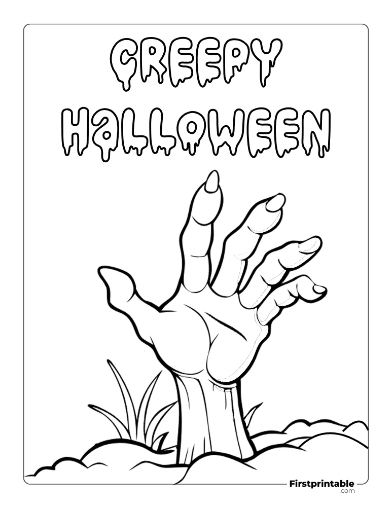 Creepy Zombie Hand Coloring Page