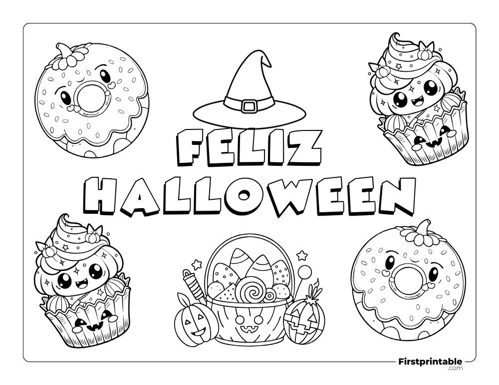 Halloween Cupcake Donut Truco Trato Sombrero Para Colorear