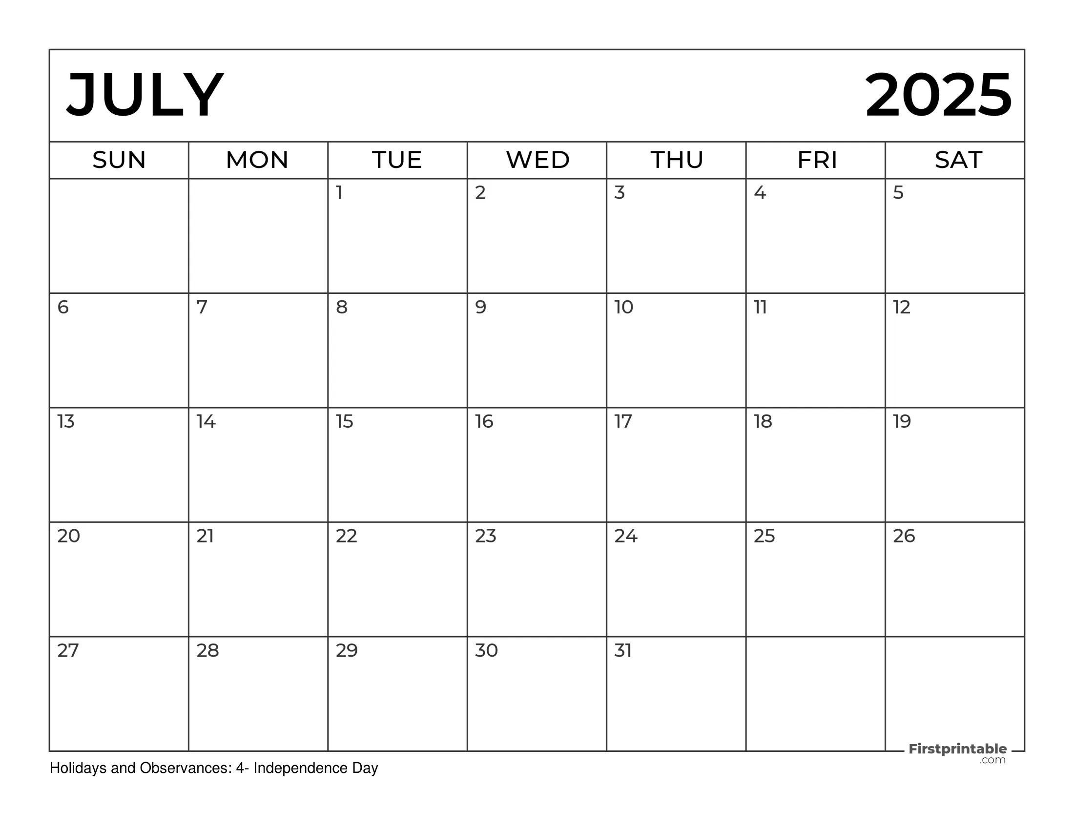 July 2025 Calendar with Holidays