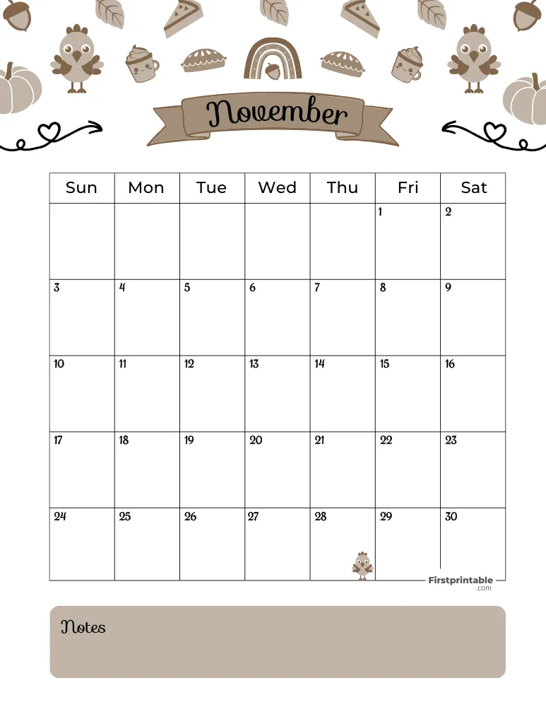 November Calendar 2024 Thanksgiving Template 01