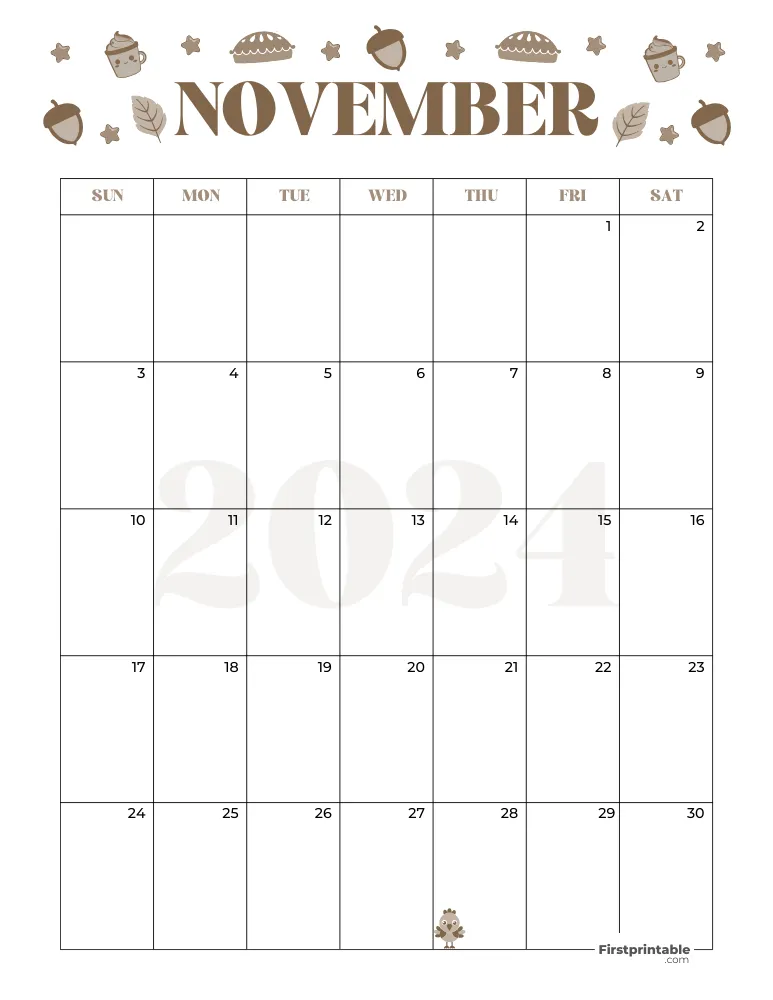 November Calendar 2024 Thanksgiving Template 04