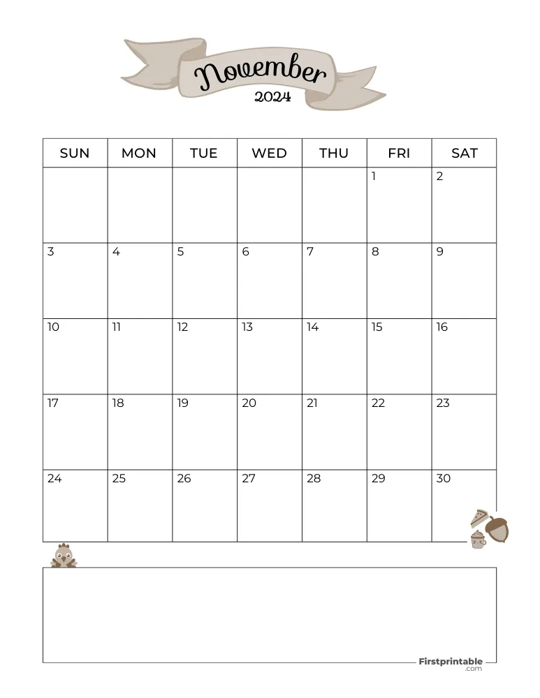 November Calendar 2024 Thanksgiving Template 05