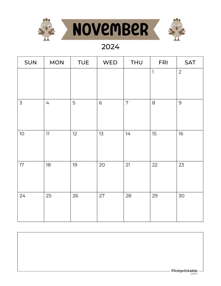 November Calendar 2024 Thanksgiving Template 06