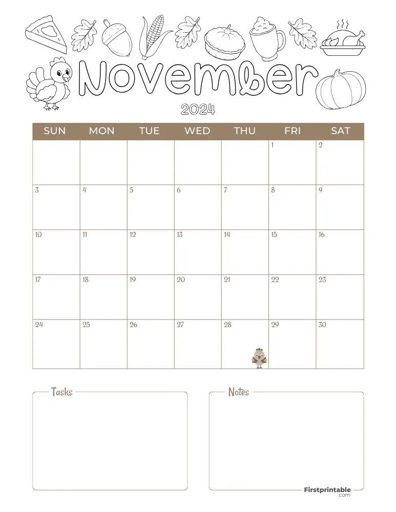 November Calendar 2024 Thanksgiving Template 07