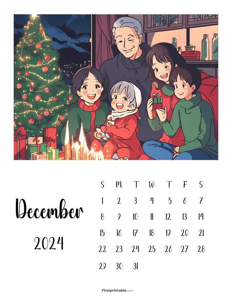 Printable December Anime Calendar 2024 Template 19