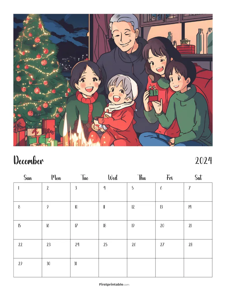 Printable December Anime Calendar 2024 Template 20