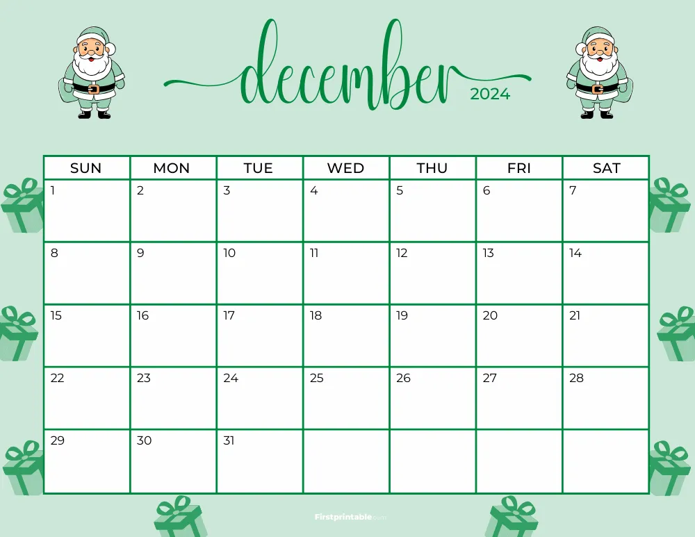 Printable December Calendar 2024 Christmas Template 32