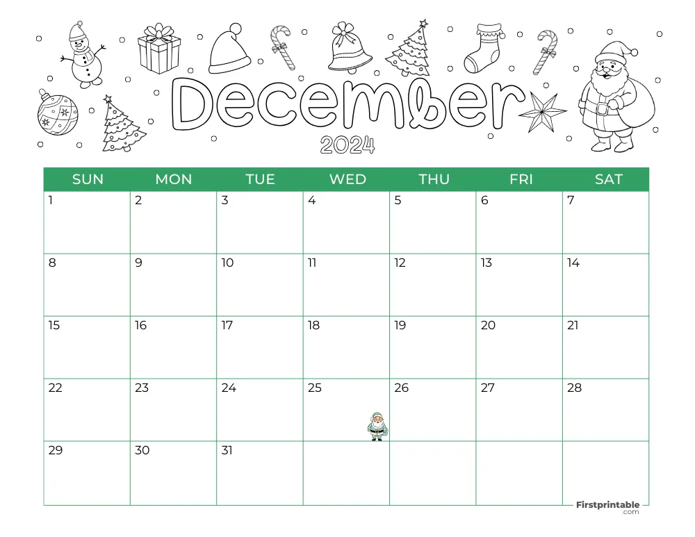 Printable December Calendar 2024 Christmas Template 42