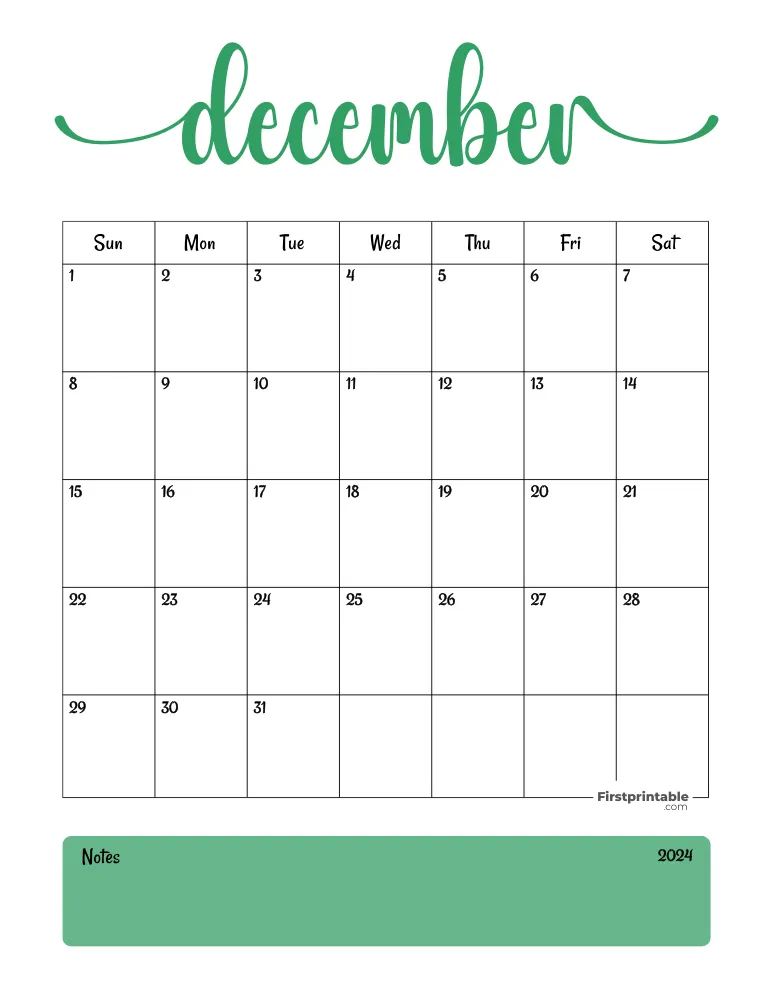 Printable December Calendar 2024 Template 08